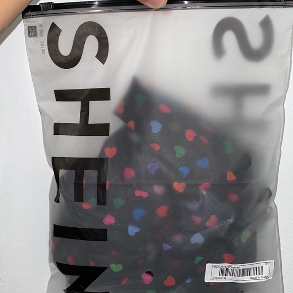 SHEIN Plus Allover Heart Print Lettuce Trim Sheer Mesh Top - Picture 4 of 5